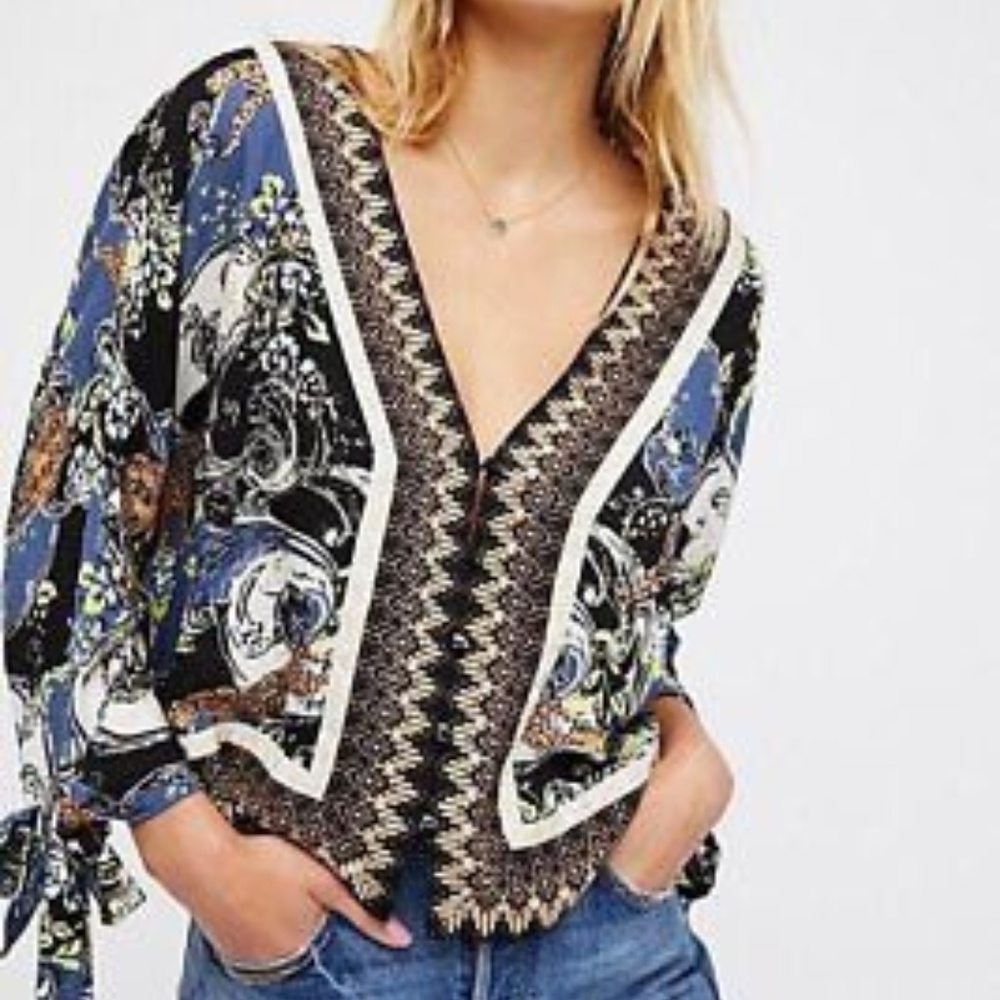 Free People Catch Me If You Can Printed Blouse